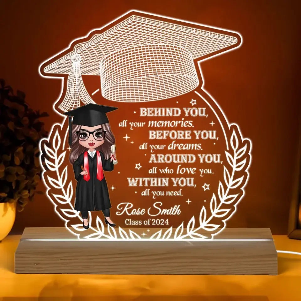 Doll Senior Behind You All Your Memories Graduation Gift Personalized Custom Shape Warm LED Night Light