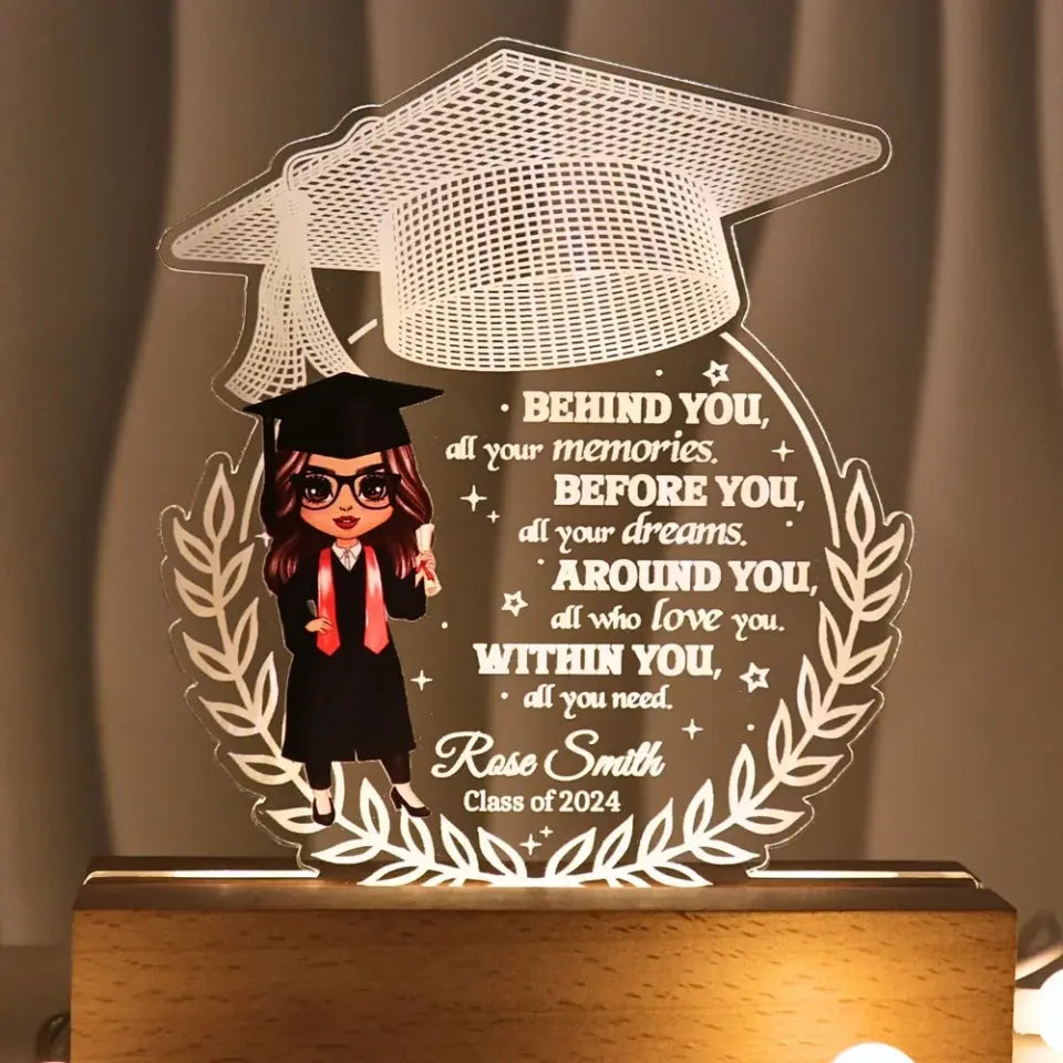 Doll Senior Behind You All Your Memories Graduation Gift Personalized Custom Shape Warm LED Night Light