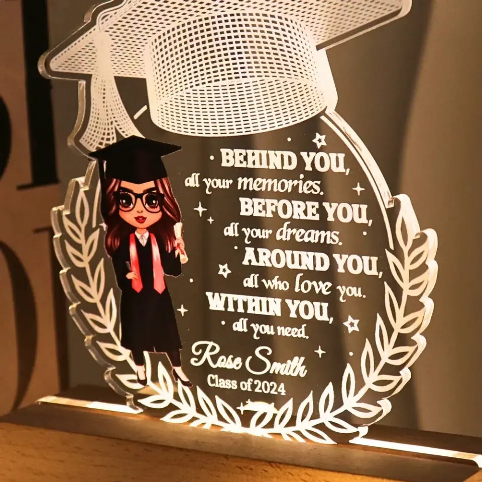 Doll Senior Behind You All Your Memories Graduation Gift Personalized Custom Shape Warm LED Night Light