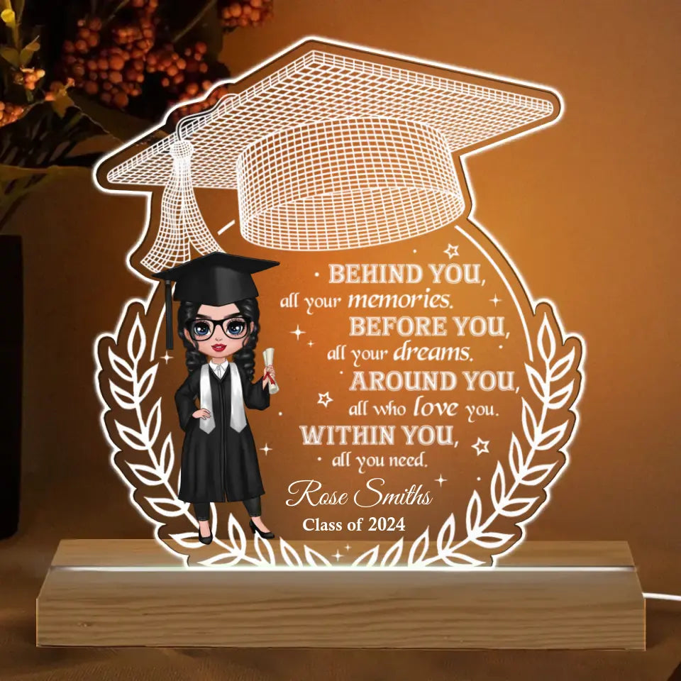 Doll Senior Behind You All Your Memories Graduation Gift Personalized Custom Shape Warm LED Night Light