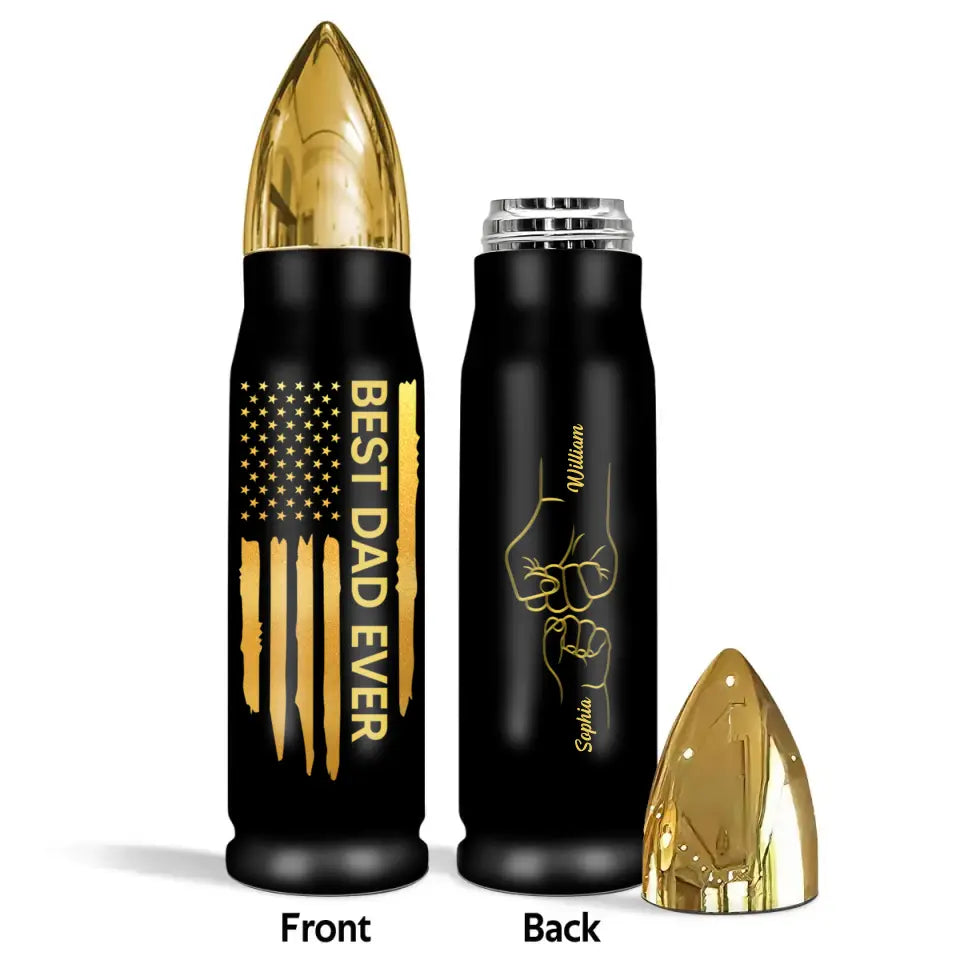 Best Dad Papa Ever Fist Bump Outline Nation Flag Father‘s Day Gift For Husband Father Figures Personalized Bullet Tumbler