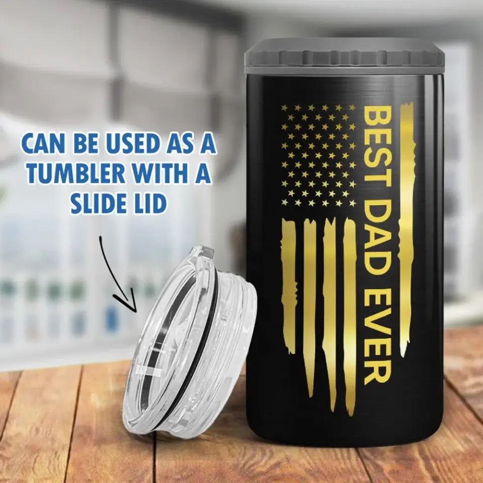 Best Dad Papa Grandpa Ever Fist Bump Outline Nation Flag Father‘s Day Gift For Husband Father Figures Personalized 4 In 1 Can Cooler