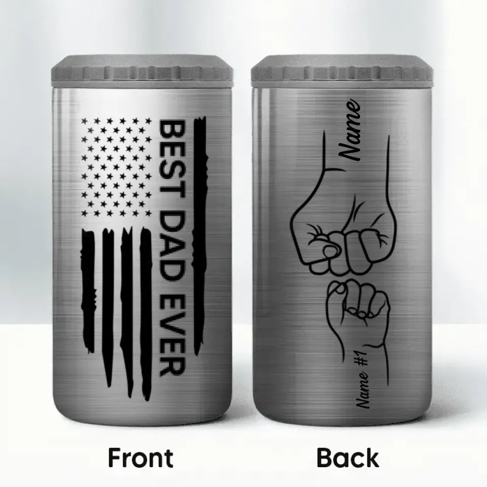 Best Dad Papa Grandpa Ever Fist Bump Outline Nation Flag Father‘s Day Gift For Husband Father Figures Personalized 4 In 1 Can Cooler