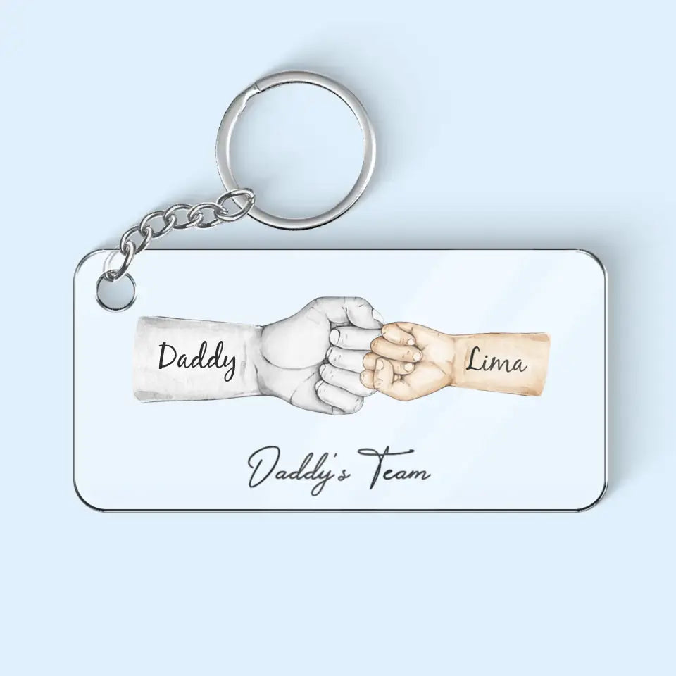 Daddy's Team Fist Bump Personalized Acrylic Keychain, Father's Day Gift For Dad, For Grandpa, For Husband