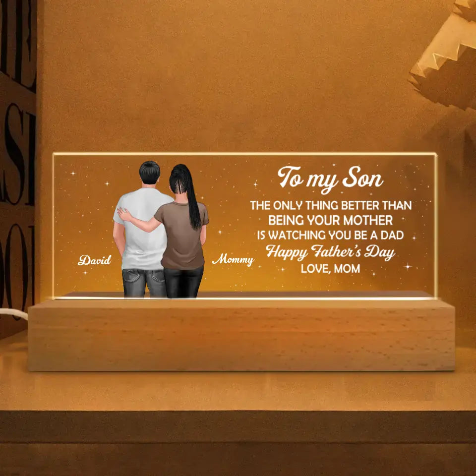 To My Son From Mom Happy Father‘s Day Back View Personalized Acrylic Block LED Night Light