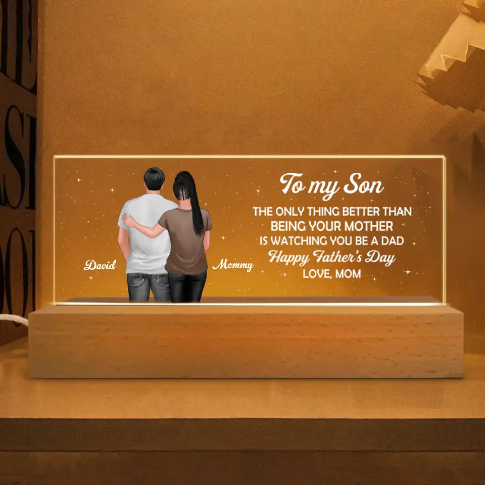 To My Son From Mom Happy Father‘s Day Back View Personalized Acrylic Block LED Night Light