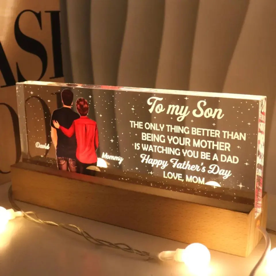 To My Son From Mom Happy Father‘s Day Back View Personalized Acrylic Block LED Night Light