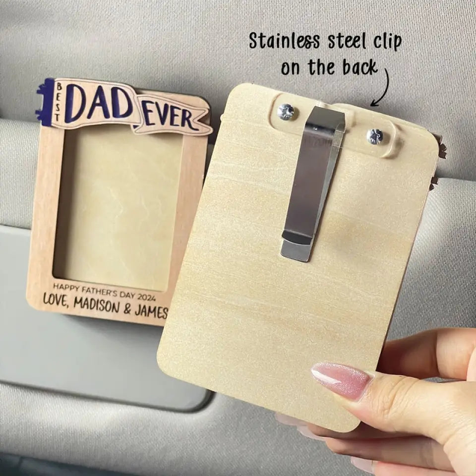 Gifts for Dad Grandpa Personalized Picture Frame, Custom Photo Car Visor Clip