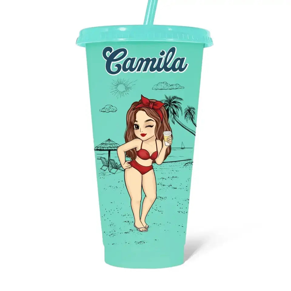 It's Time For Vacation - Bestie Personalized Custom Changing Color Cup - Summer Vacation Gift, Birthday Pool Party Gift For Best Friends, BFF, Sisters