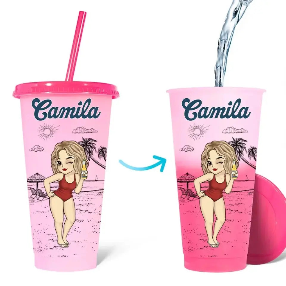 It's Time For Vacation - Bestie Personalized Custom Changing Color Cup - Summer Vacation Gift, Birthday Pool Party Gift For Best Friends, BFF, Sisters
