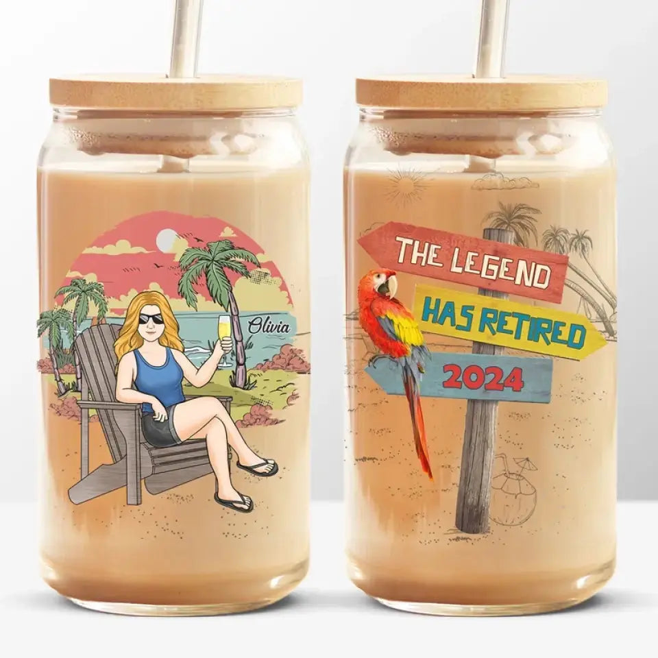 Life Begins At Retirement - Personalized Custom Glass Cup, Iced Coffee Cup - Appreciation, Retirement Gift For Coworkers, Work Friends, Colleagues