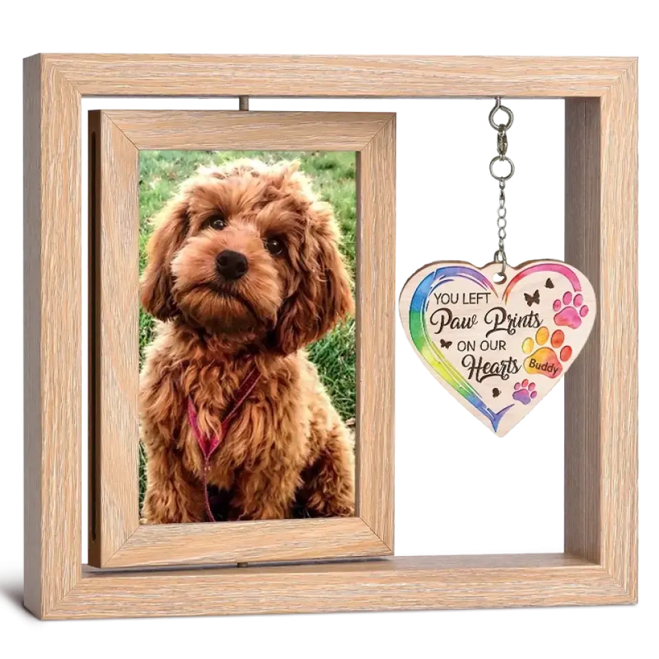 The Smallest Beings Leave The Biggest Impression - Memorial Personalized Custom Rotating Wooden Picture Frame - Sympathy Gift For Pet Owners, Pet Lovers