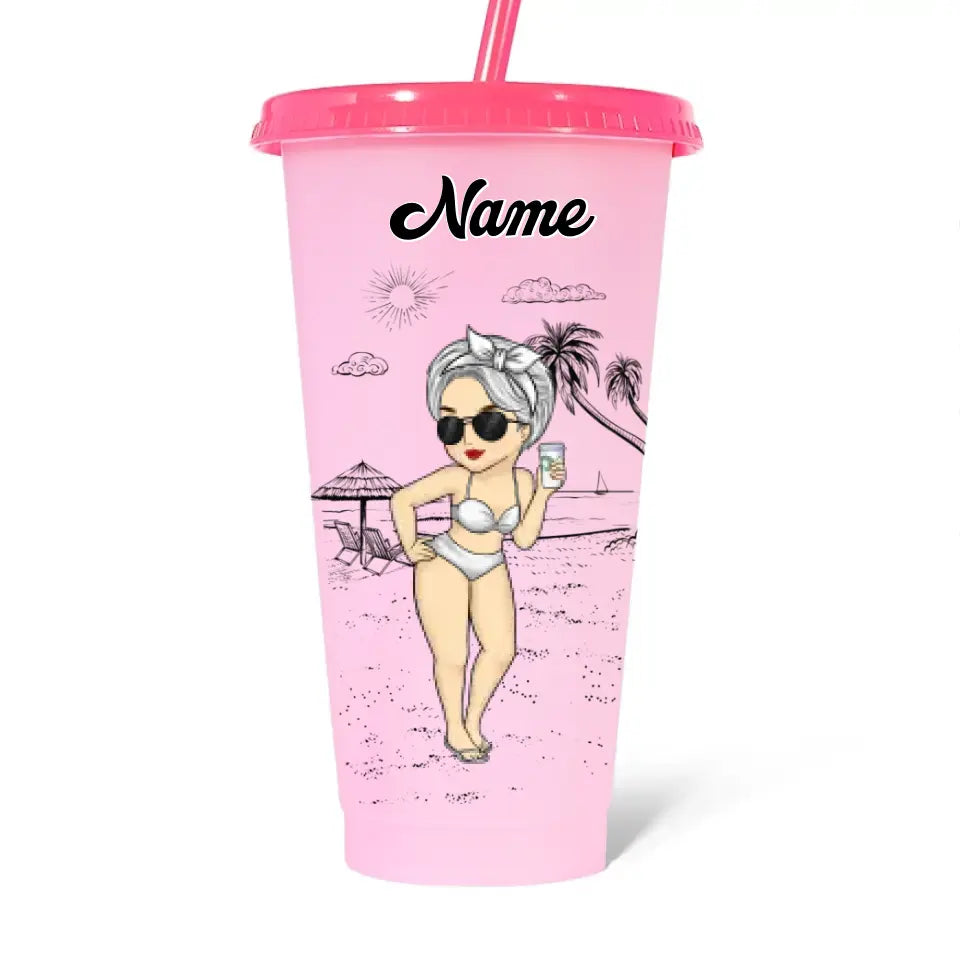 It's Time For Vacation - Bestie Personalized Custom Changing Color Cup - Summer Vacation Gift, Birthday Pool Party Gift For Best Friends, BFF, Sisters