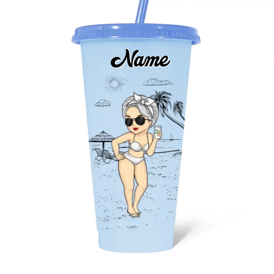 It's Time For Vacation - Bestie Personalized Custom Changing Color Cup - Summer Vacation Gift, Birthday Pool Party Gift For Best Friends, BFF, Sisters
