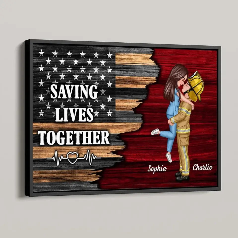 Hero Couple Nation Flag Gift by Occupation For Her, For Him Personalized Poster, Anniversary Gift for Couple, Dad Mom