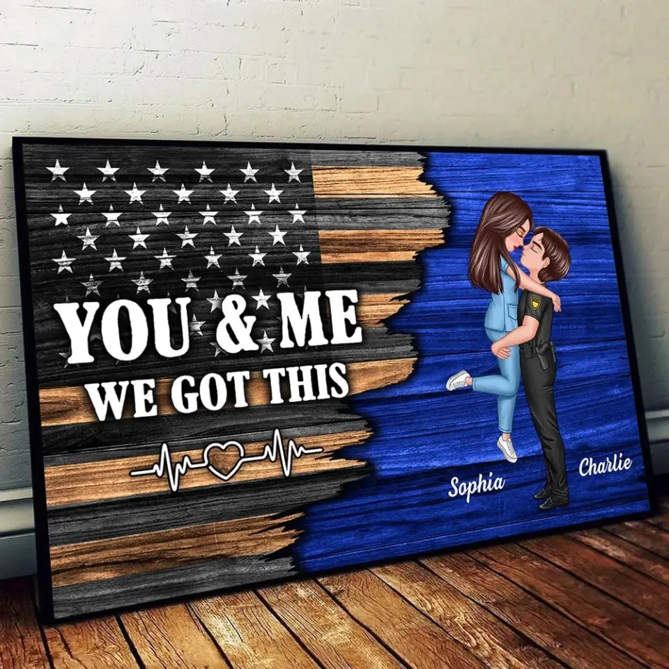 Hero Couple Nation Flag Gift by Occupation For Her, For Him Personalized Poster, Anniversary Gift for Couple, Dad Mom