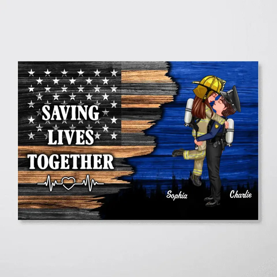 Hero Couple Nation Flag Gift by Occupation For Her, For Him Personalized Poster, Anniversary Gift for Couple, Dad Mom