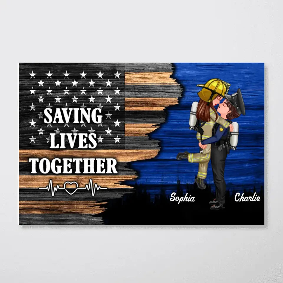 Hero Couple Nation Flag Gift by Occupation For Her, For Him Personalized Poster, Anniversary Gift for Couple, Dad Mom