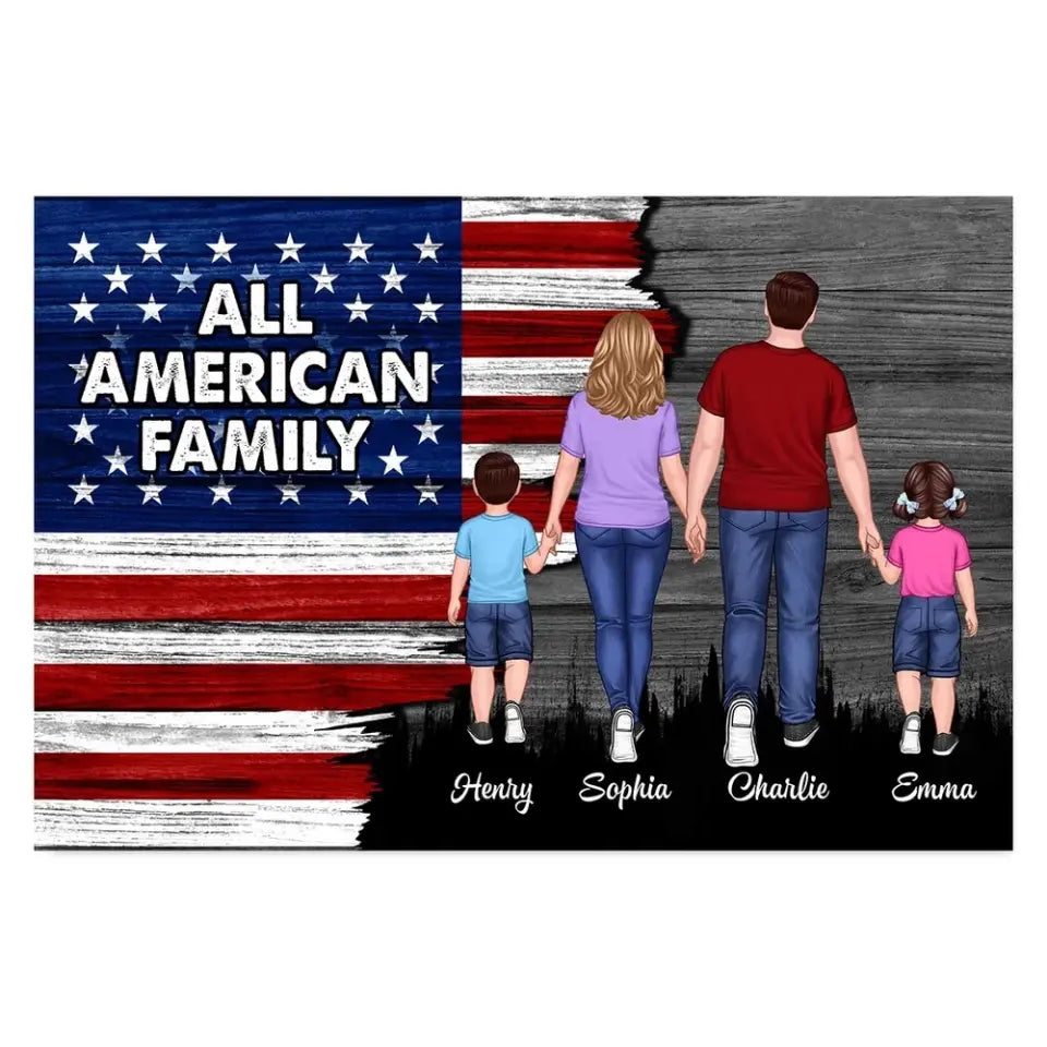 American Nation Flag Family Walking Back View Half Flag Concept 4th Of July Independence Day Personalized Poster