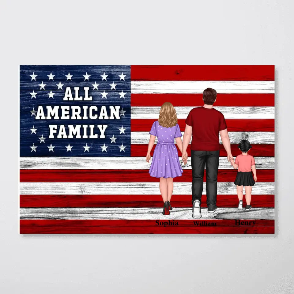 American Nation Flag Whole Family Walking With Proud 4th Of July Independence Day Personalized Poster