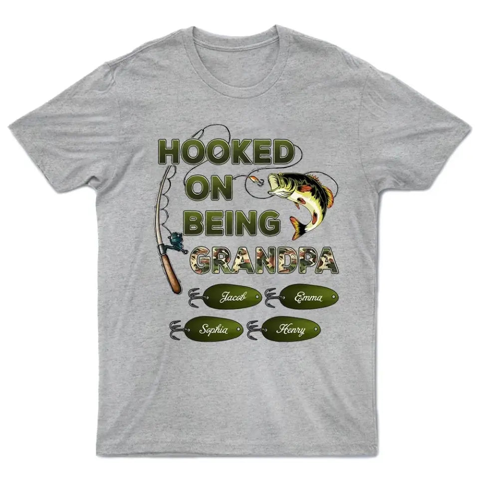 Hooked On Being Grandpa Papa Fishing Camouflage Personalized Shirt, Father's Day Gift For Grandpa, Dad, Husband