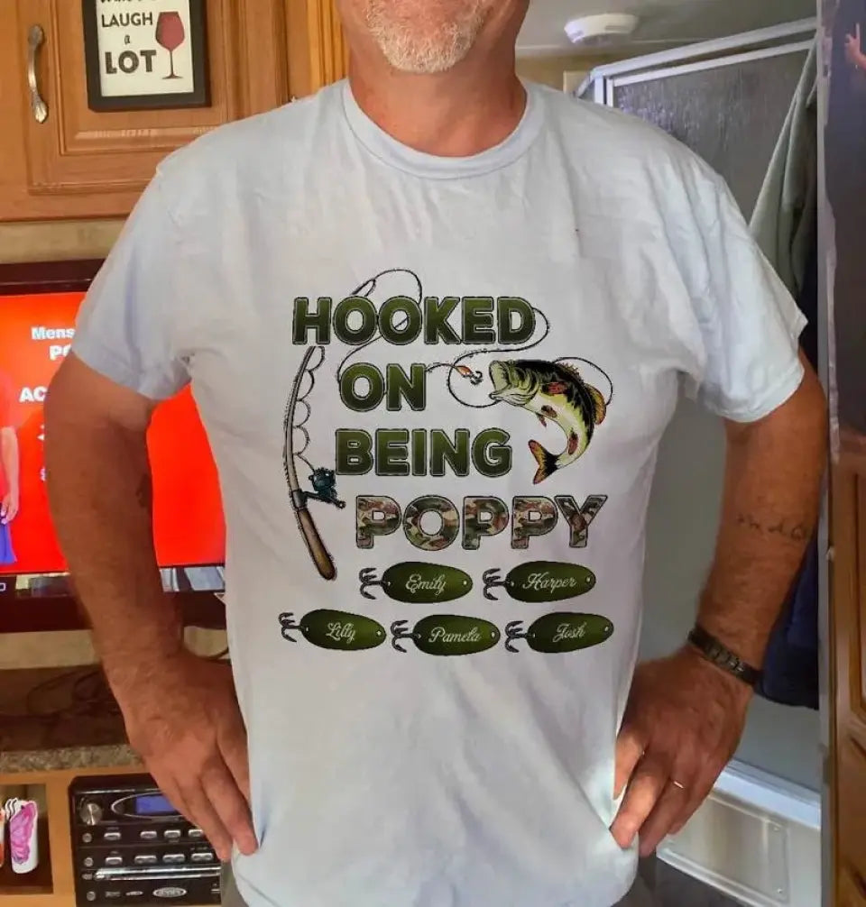 Hooked On Being Grandpa Papa Fishing Camouflage Personalized Shirt, Father's Day Gift For Grandpa, Dad, Husband