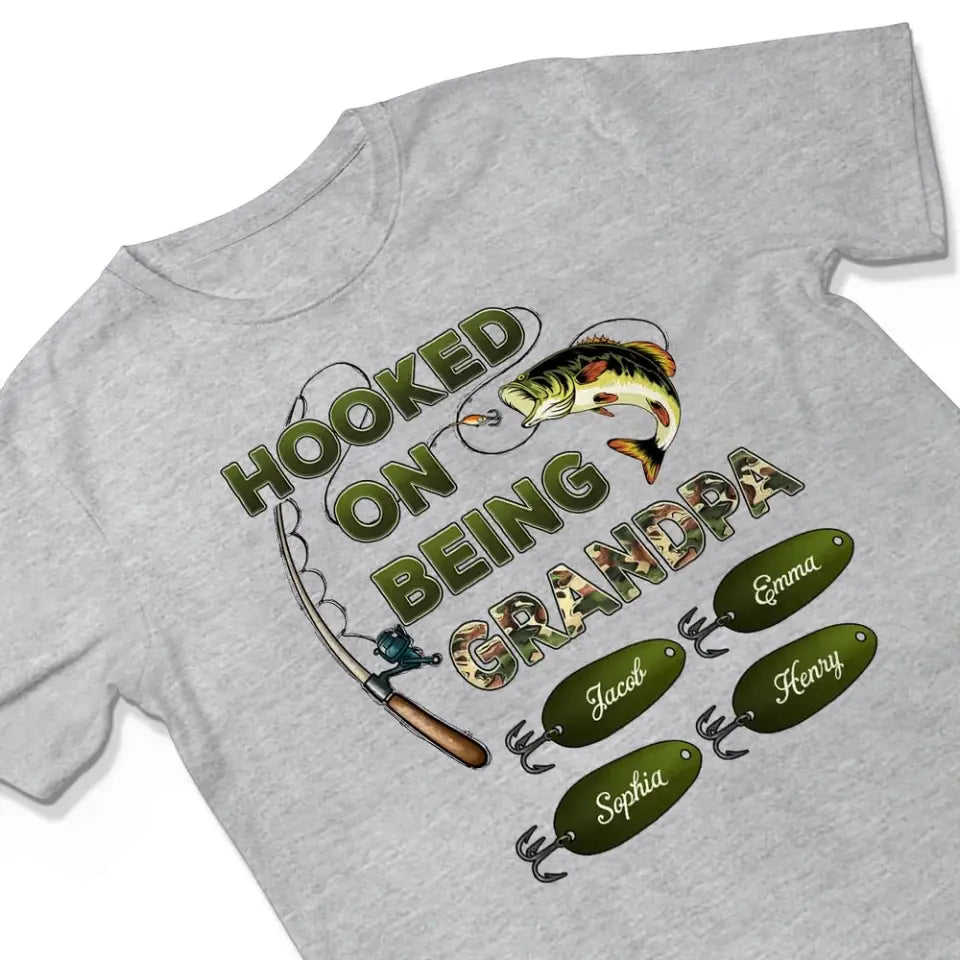 Hooked On Being Grandpa Papa Fishing Camouflage Personalized Shirt, Father's Day Gift For Grandpa, Dad, Husband