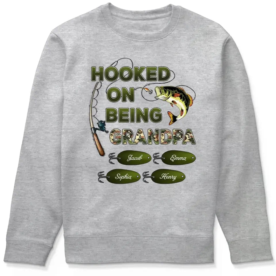 Hooked On Being Grandpa Papa Fishing Camouflage Personalized Shirt, Father's Day Gift For Grandpa, Dad, Husband