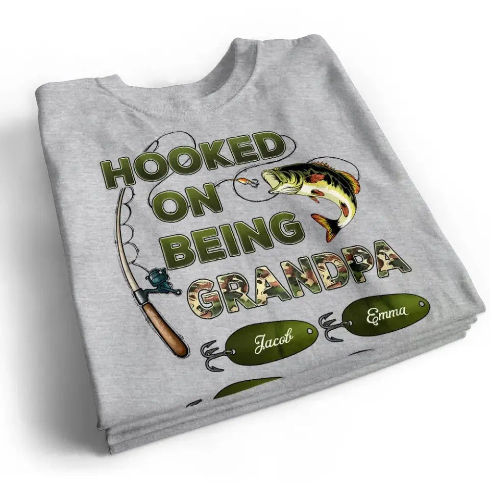 Hooked On Being Grandpa Papa Fishing Camouflage Personalized Shirt, Father's Day Gift For Grandpa, Dad, Husband