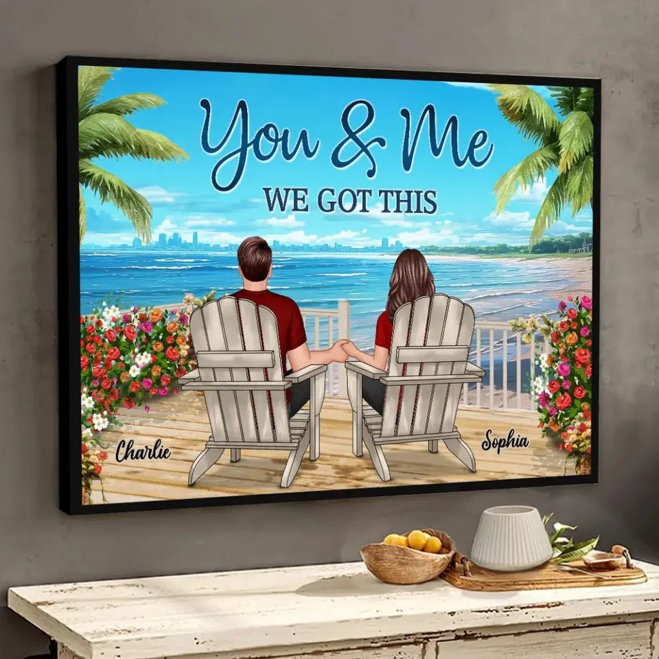 Back View Couple Sitting Beach View Personalized Horizontal Poster, Unique And Meaningful Gift For Couples