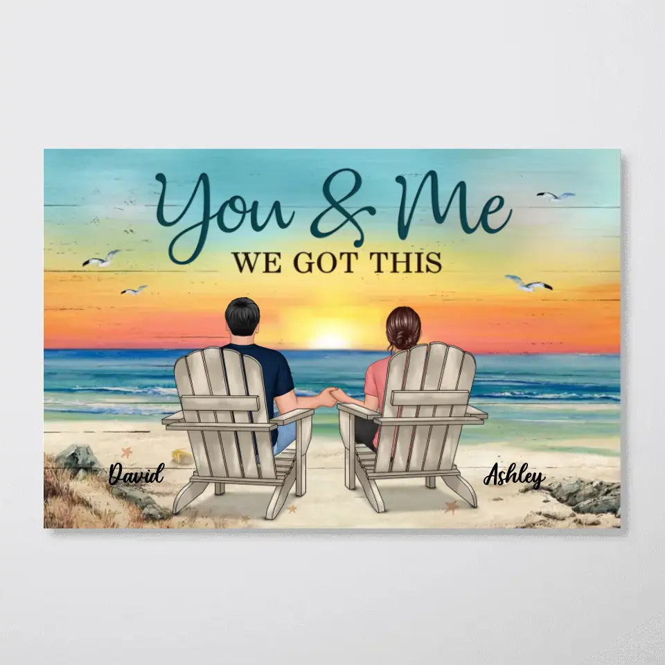 Back View Couple Sitting Beach View Personalized Horizontal Poster, Unique And Meaningful Gift For Couples