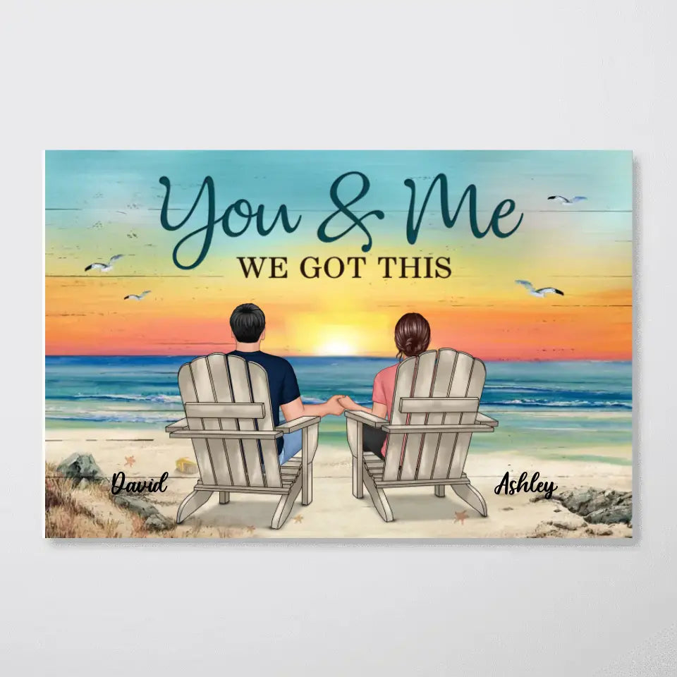 Back View Couple Sitting Beach View Personalized Horizontal Poster, Unique And Meaningful Gift For Couples