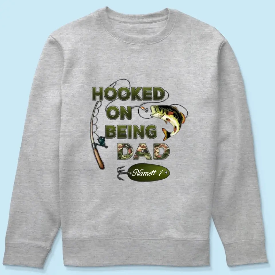 Hooked On Being Grandpa Papa Fishing Camouflage Personalized Shirt, Father's Day Gift For Grandpa, Dad, Husband