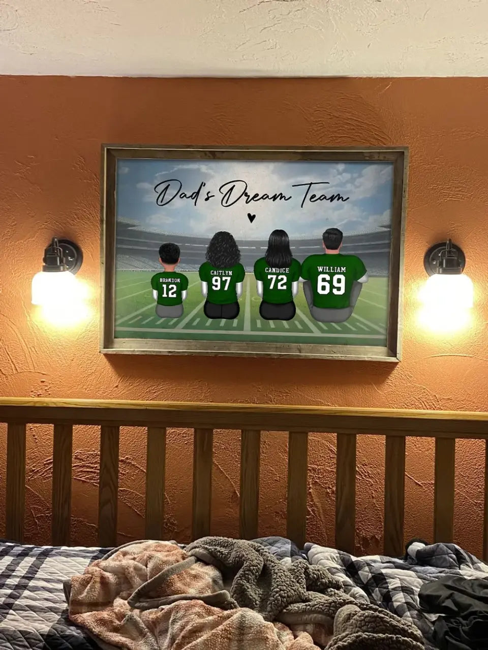 Daddy's Team Football Family Sitting Personalized Poster, Father's Day Gift For Dad, Grandpa, Husband