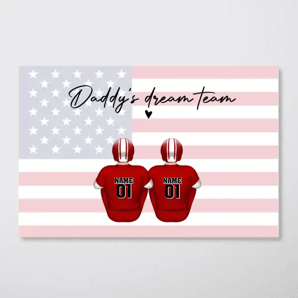 Daddy's Team Football Family Sitting Personalized Poster, Father's Day Gift For Dad, Grandpa, Husband