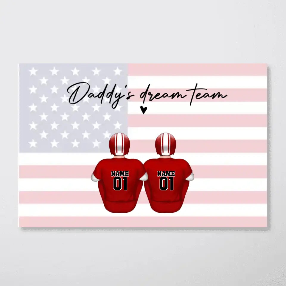 Daddy's Team Football Family Sitting Personalized Poster, Father's Day Gift For Dad, Grandpa, Husband