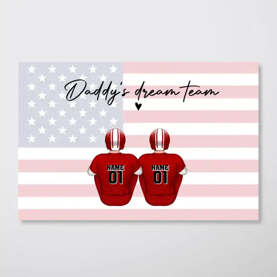 Daddy's Team Football Family Sitting Personalized Poster, Father's Day Gift For Dad, Grandpa, Husband