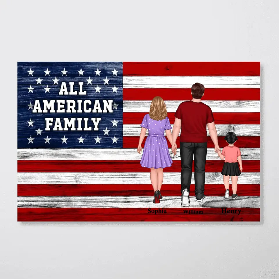 American Nation Flag Whole Family Walking With Proud 4th Of July Independence Day Personalized Poster