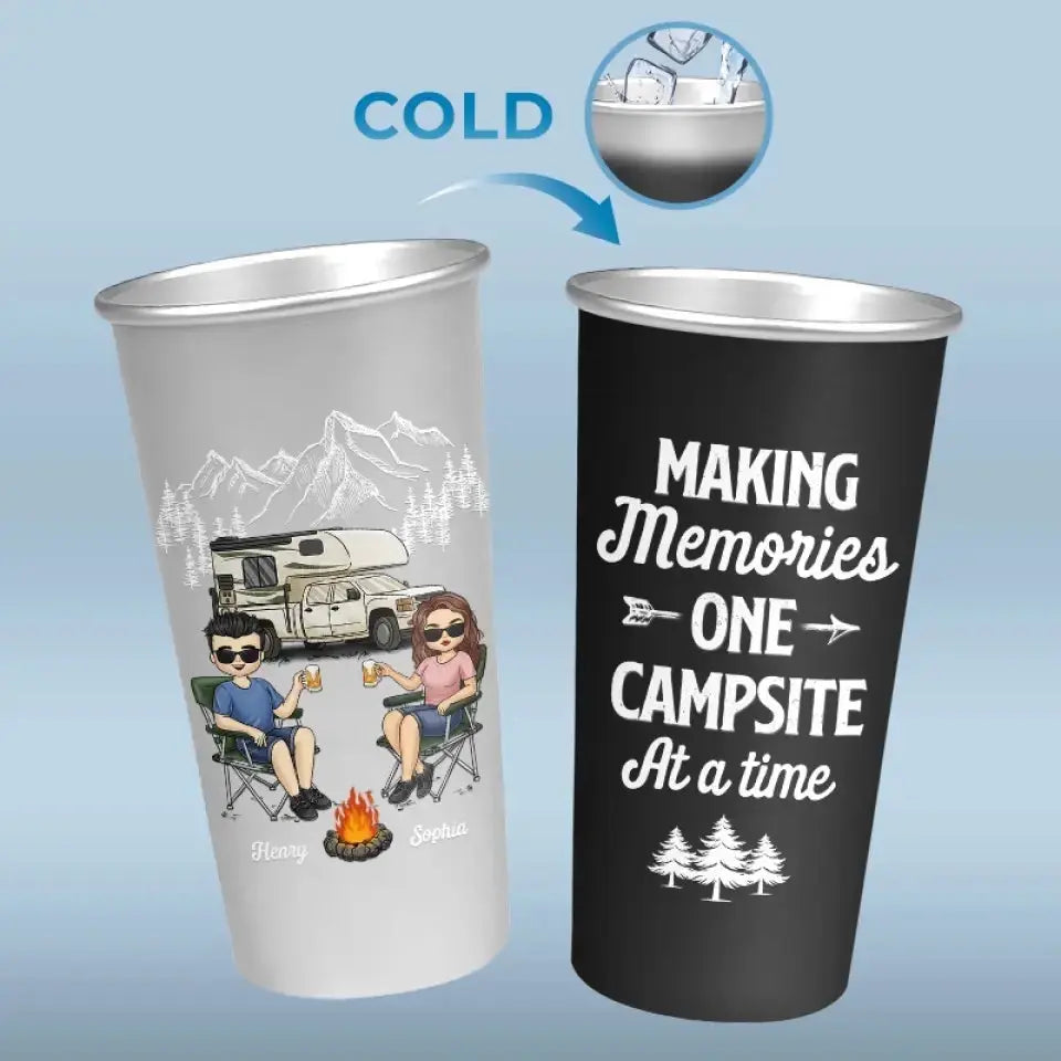 Making Memories At A Time - Camping Personalized Custom Aluminum Changing Color Cup - Gift For Husband Wife, Camping Lovers