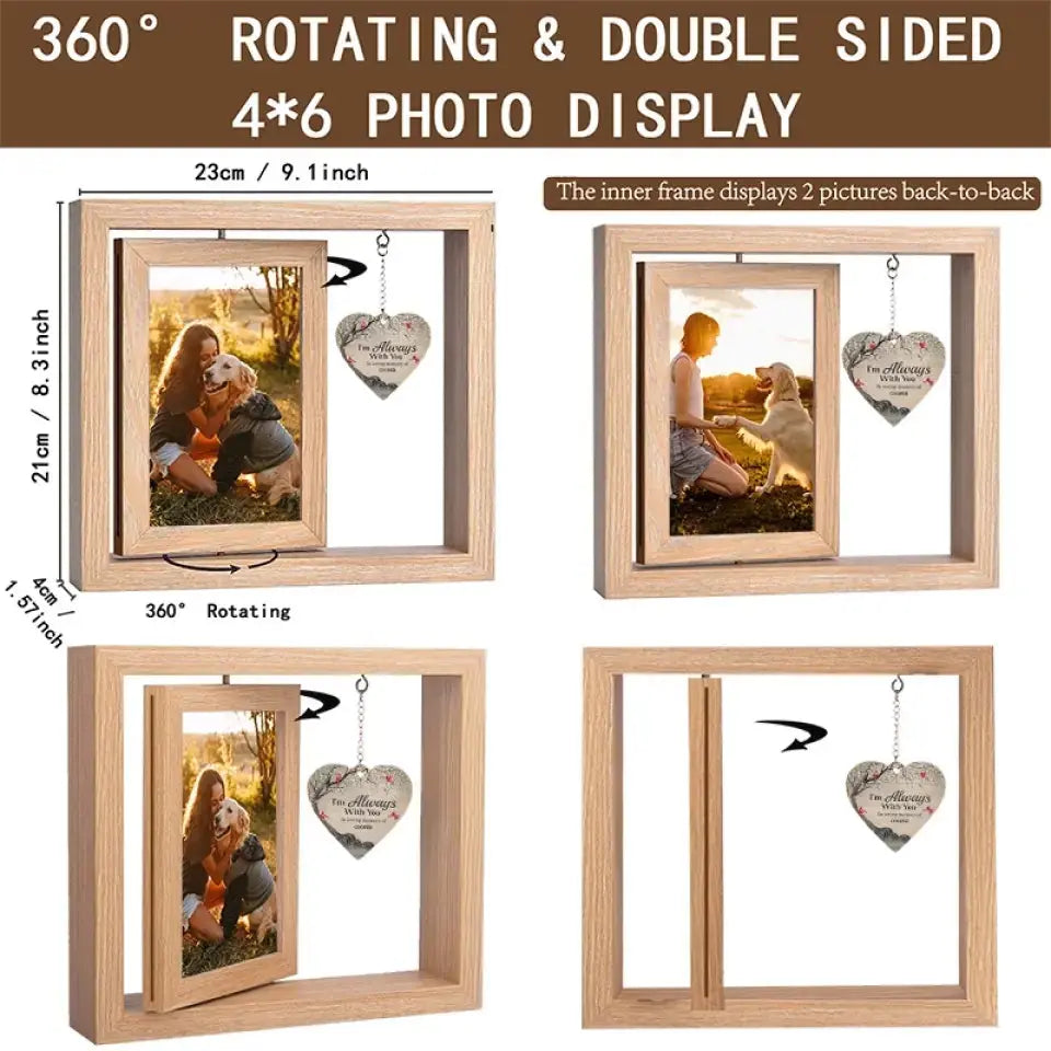 It's Hard To Say Goodbye To You - Memorial Personalized Custom Rotating Wooden Picture Frame - Sympathy Gift For Pet Owners, Pet Lovers