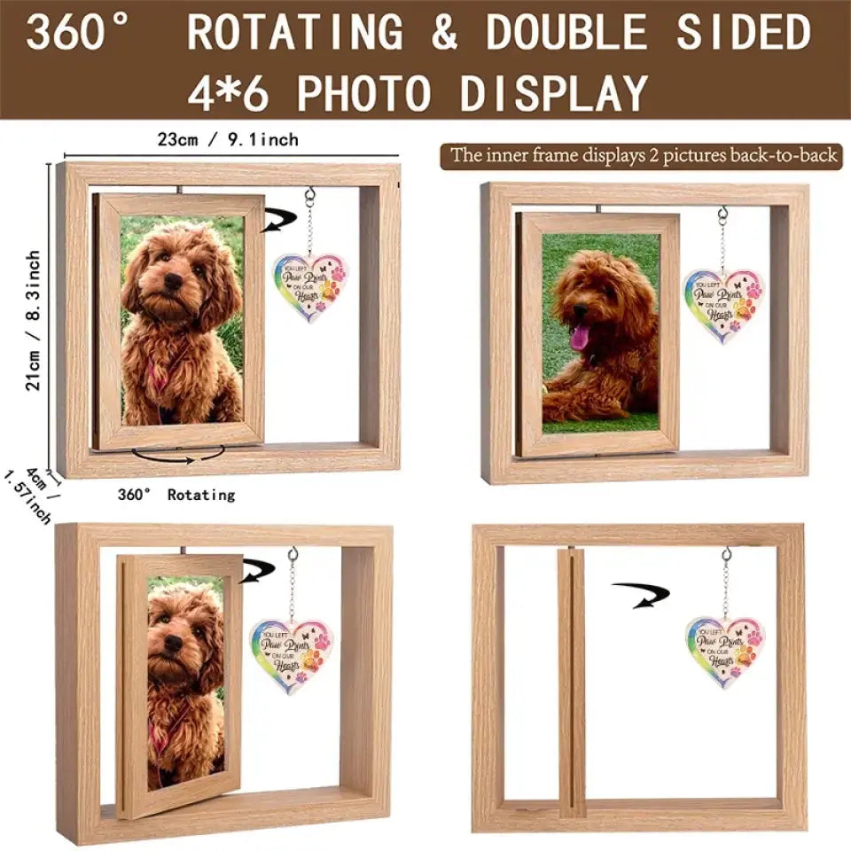 The Smallest Beings Leave The Biggest Impression - Memorial Personalized Custom Rotating Wooden Picture Frame - Sympathy Gift For Pet Owners, Pet Lovers