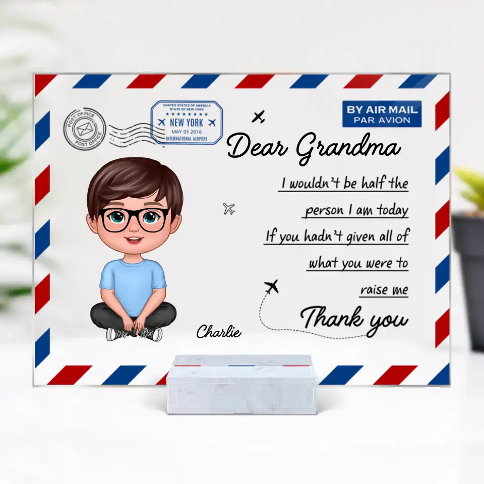 Dear Mom Grandma Doll Kids Envelope Personalized Acrylic Plaque