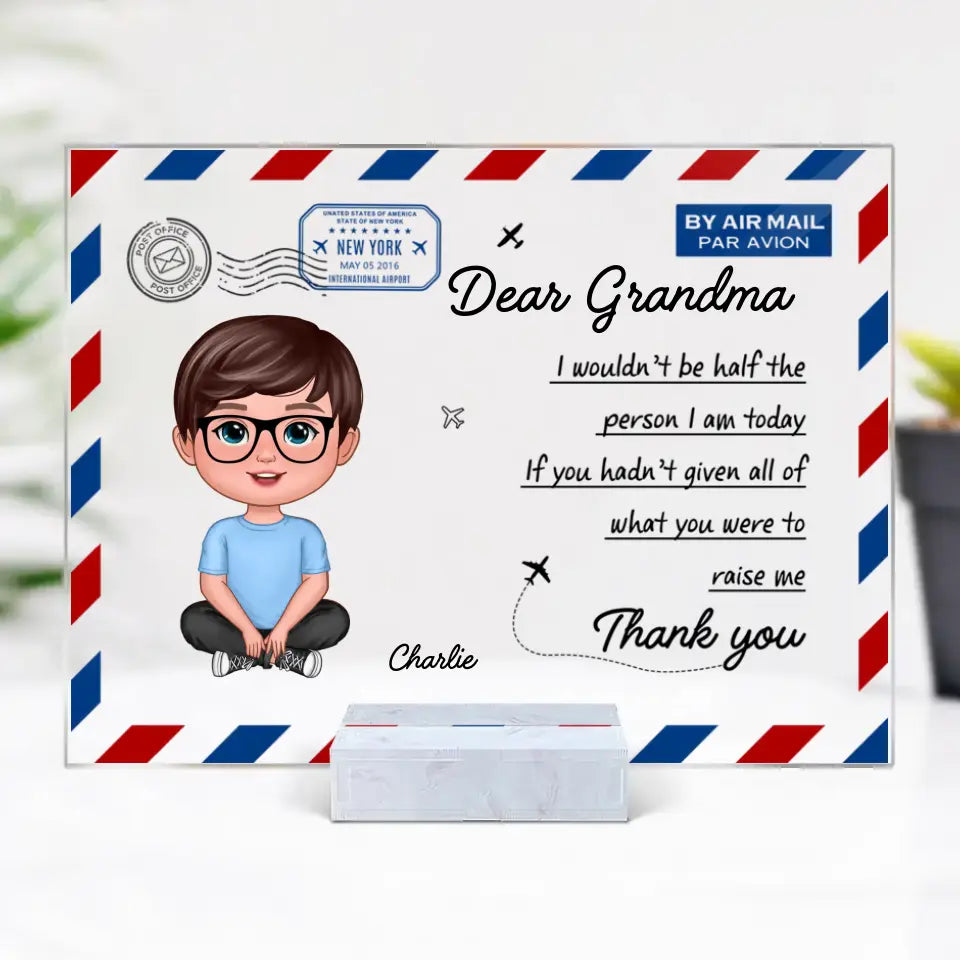 Dear Mom Grandma Doll Kids Envelope Personalized Acrylic Plaque