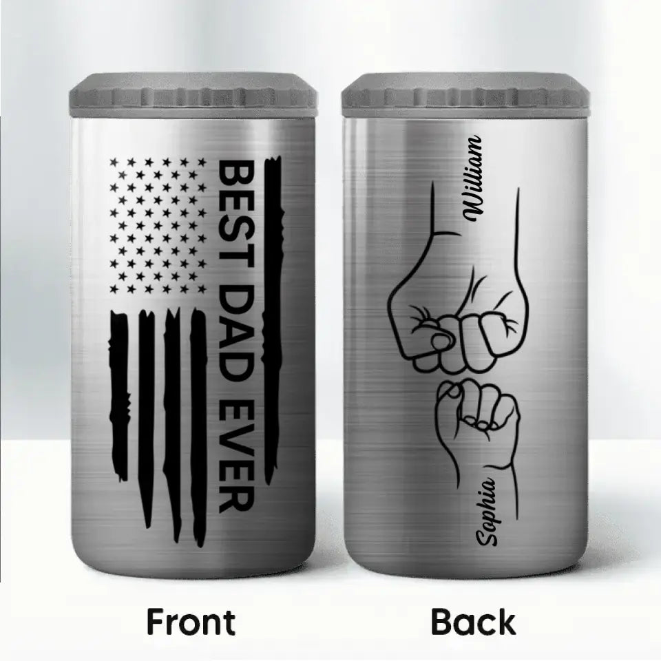 Best Dad Papa Grandpa Ever Fist Bump Outline Nation Flag Gift For Husband Father Figures Personalized 4 In 1 Can Cooler