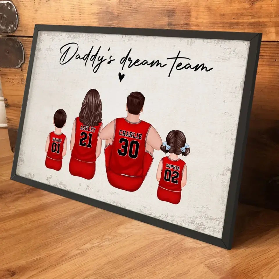 Daddy's Team Basketball Family Sitting Personalized Poster, Gift For Family, Dad, Grandpa, Husband