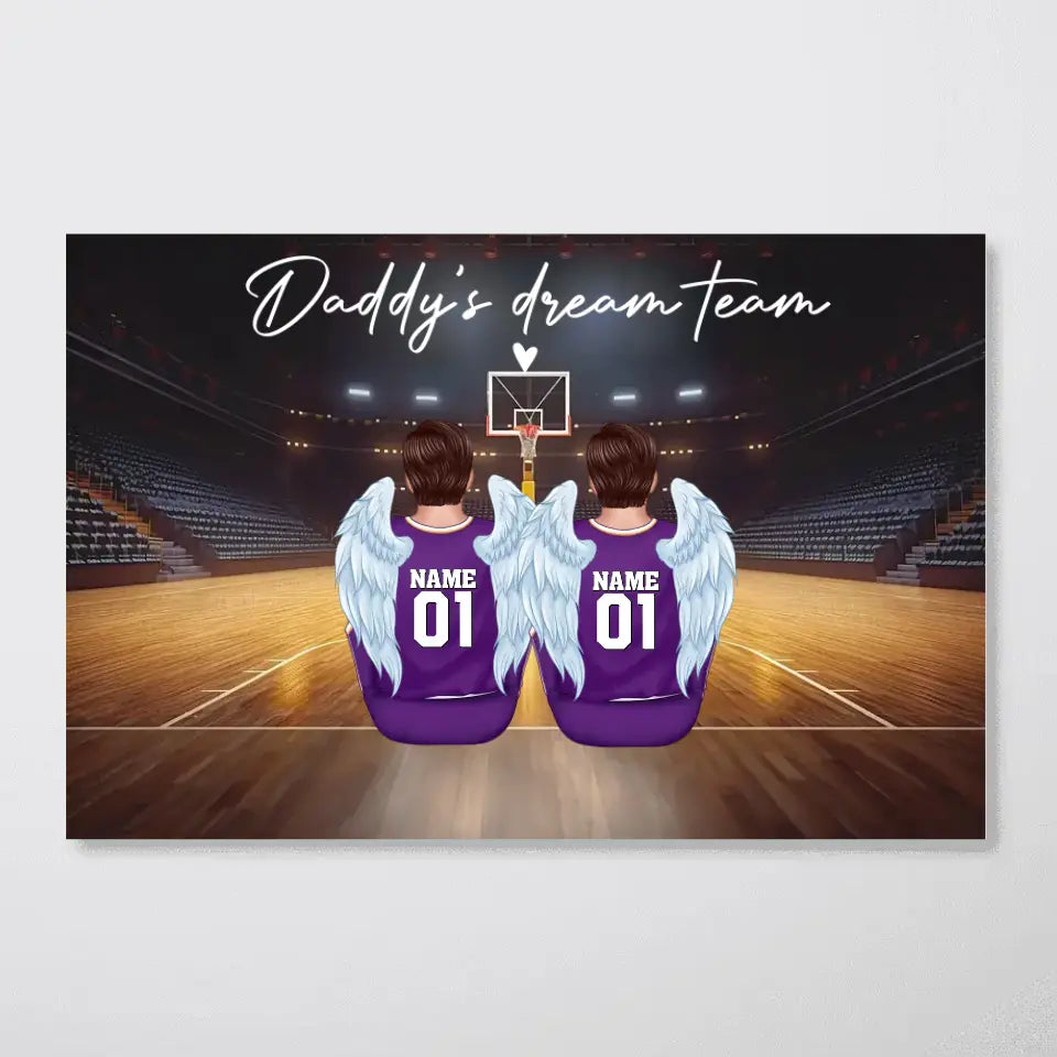 Daddy's Team Basketball Family Sitting Personalized Poster, Gift For Family, Dad, Grandpa, Husband