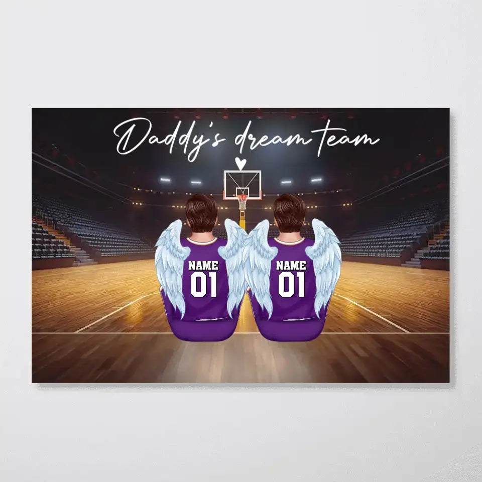 Daddy's Team Basketball Family Sitting Personalized Poster, Gift For Family, Dad, Grandpa, Husband