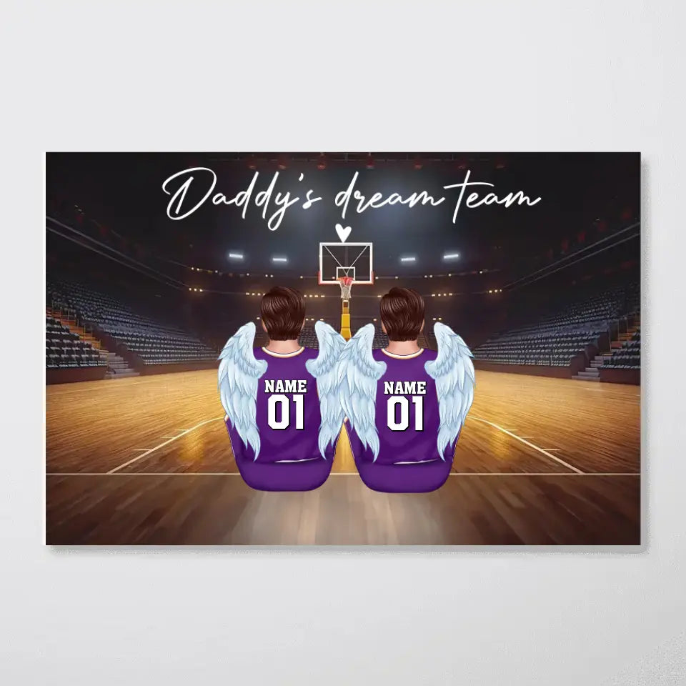 Daddy's Team Basketball Family Sitting Personalized Poster, Gift For Family, Dad, Grandpa, Husband