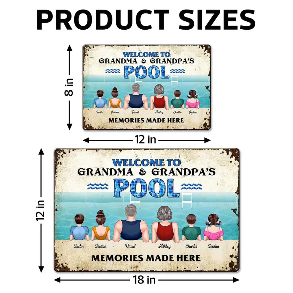 Grandparents Pool With Grandkids Personalized Metal Sign