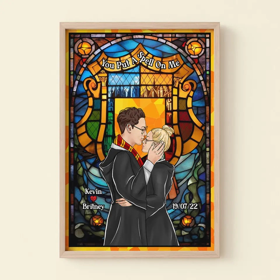 Wizard And Witch Couple Personalized Light Frame With Stained Glass Art